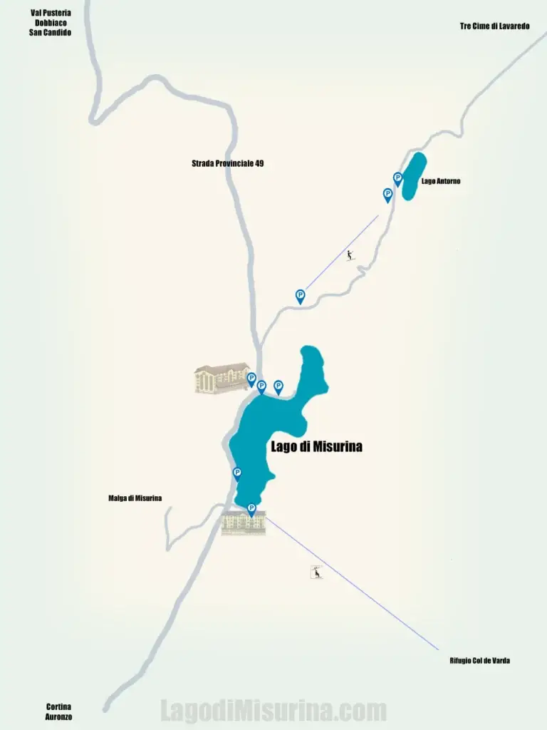 mappa dei parcheggi del Lago di Misurina